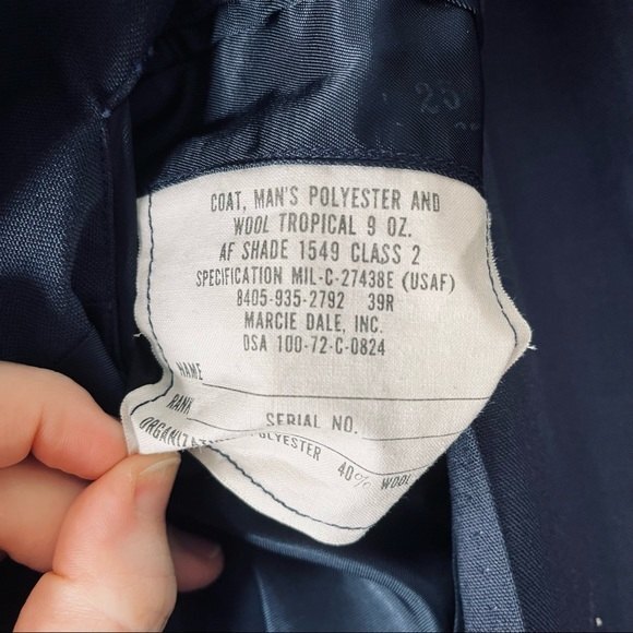 United States Air Force 1972 Blue Officer Uniform Tropical Wool Coat Jacket 39R - Picture 9 of 9
